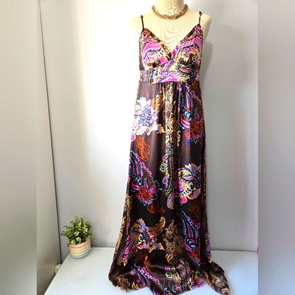 Hinge 100% Silk Vibrant Floral Maxi Dress. Size Small - Picture 1 of 11